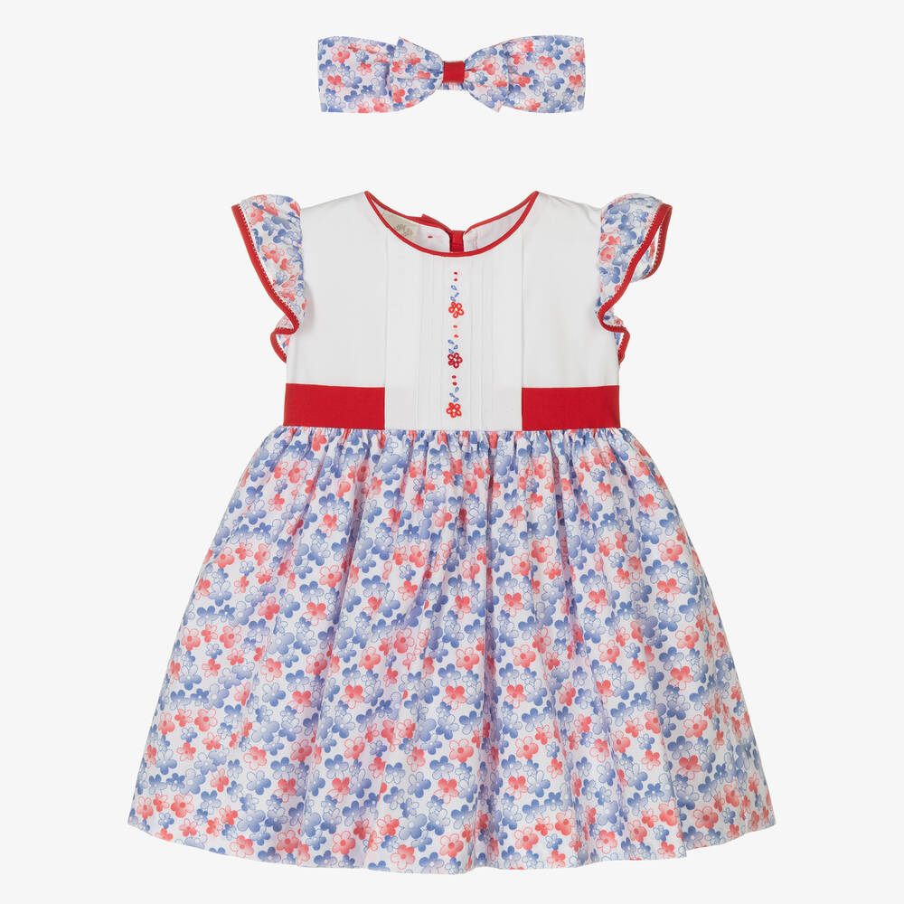 Pretty Originals-Girls White & Blue Floral Dress Set | Childrensalon Outlet