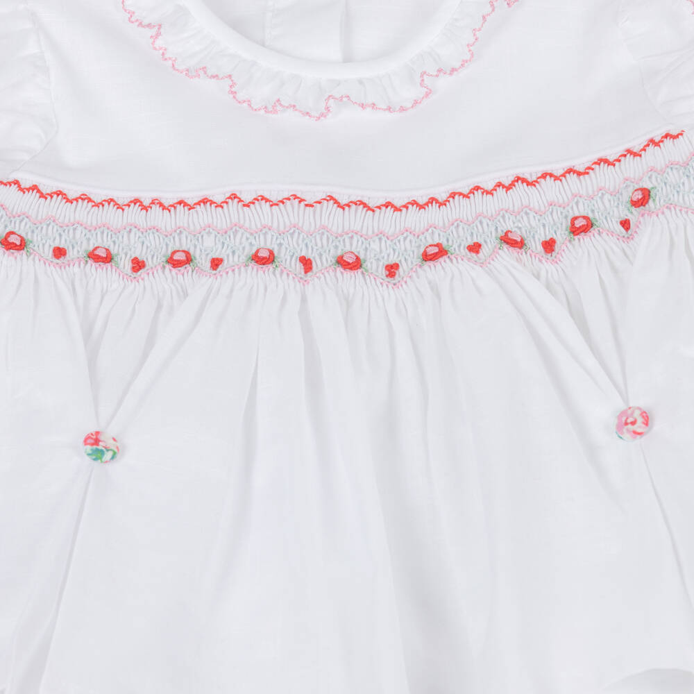 Pretty Originals-Girls White & Blue Floral Skirt Set with Hand-Embroidery | Childrensalon Outlet