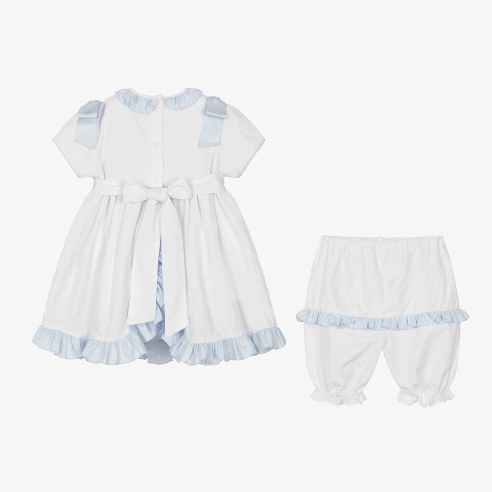 Pretty Originals-Girls White & Blue Smocked Dress Set | Childrensalon Outlet
