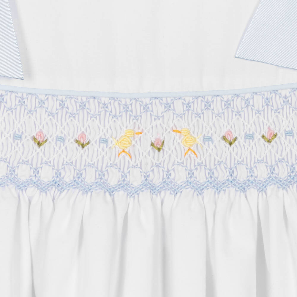 Pretty Originals-Girls White & Blue Smocked Dress Set | Childrensalon Outlet