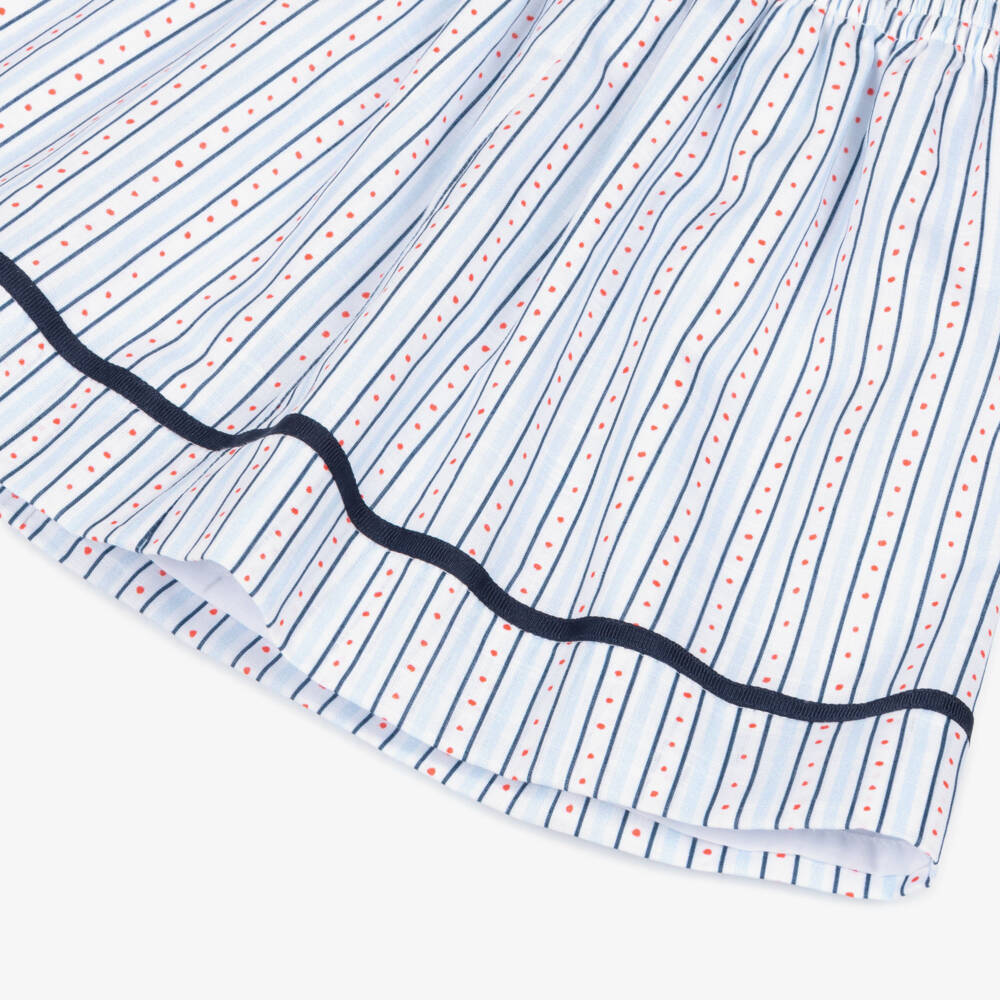 Pretty Originals-Girls White & Blue Striped Cotton Skirt Set | Childrensalon Outlet