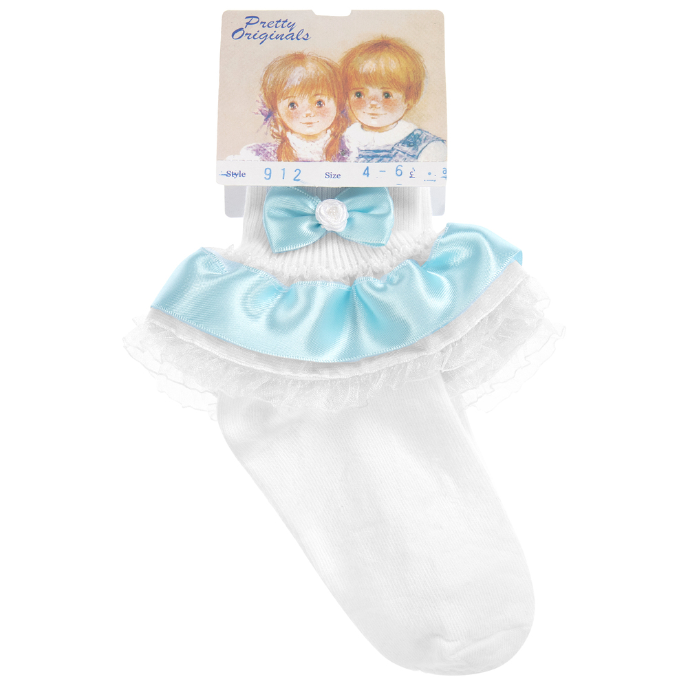 Pretty Originals-Girls White & Blue Trim Socks | Childrensalon Outlet
