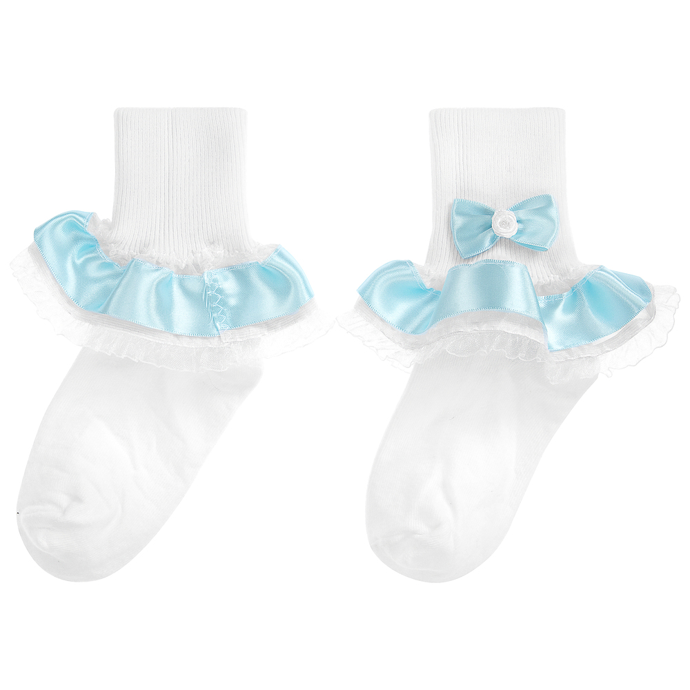 Pretty Originals-Girls White & Blue Trim Socks | Childrensalon Outlet