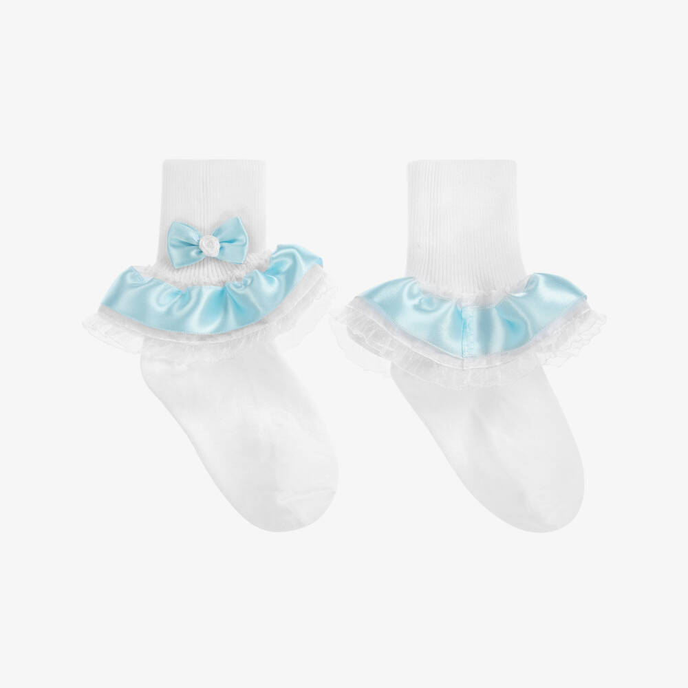 Pretty Originals-Girls White & Blue Trim Socks | Childrensalon Outlet