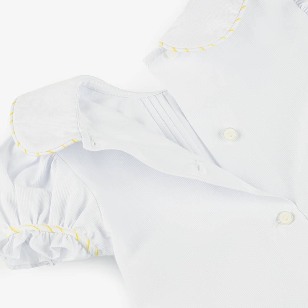 Pretty Originals-Girls White Buster Suit with Yellow & Pink Floral Print | Childrensalon Outlet