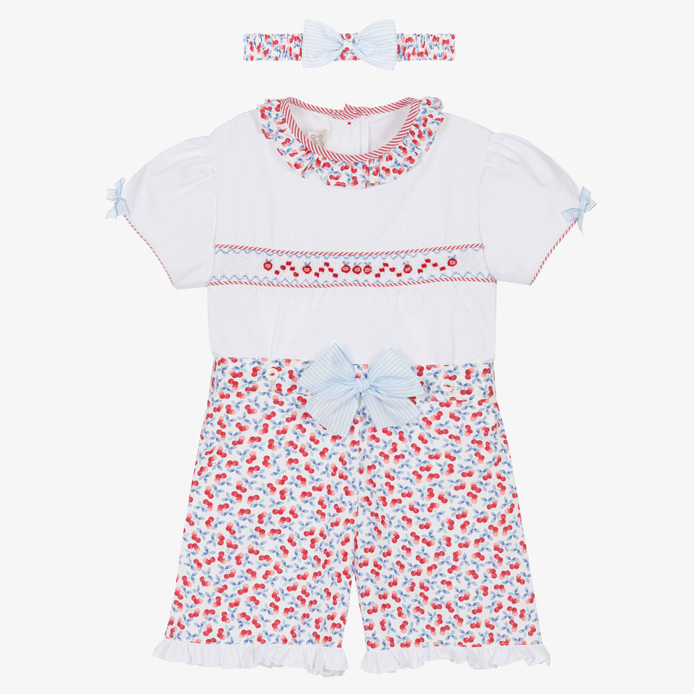 Pretty Originals - Girls White Cherry Print Shorts Set | Childrensalon