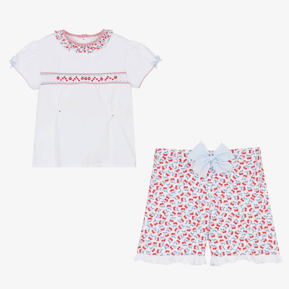 بريتي أوريجينال-طقم شورت أطفال بناتي قطن بوبلين لون أبيض | Childrensalon Outlet