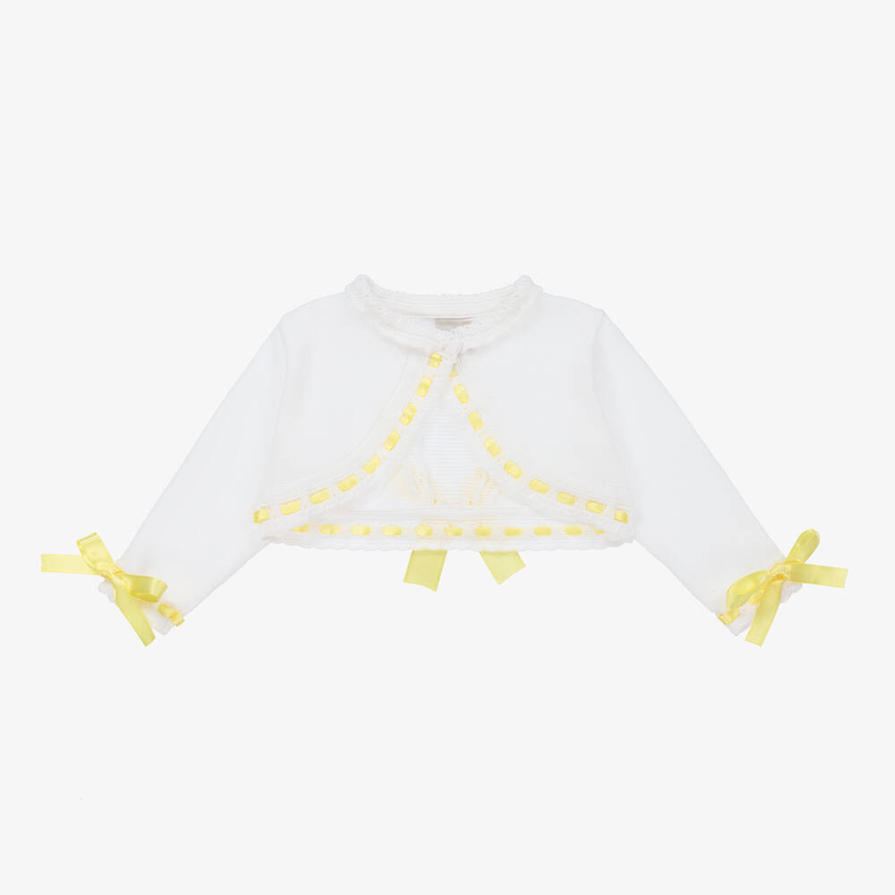 Pretty Originals-Girls White Cotton Cropped Cardigan | Childrensalon Outlet