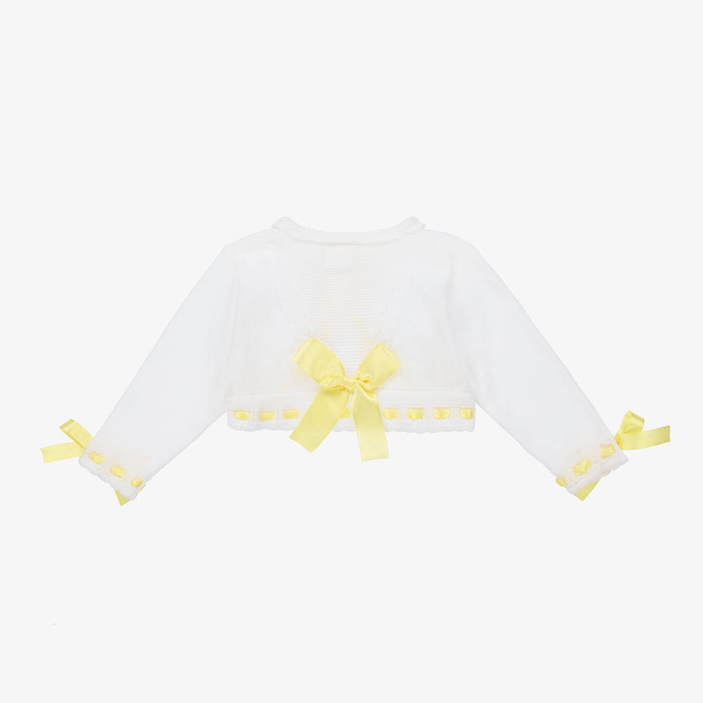 Pretty Originals-Girls White Cotton Cropped Cardigan | Childrensalon Outlet
