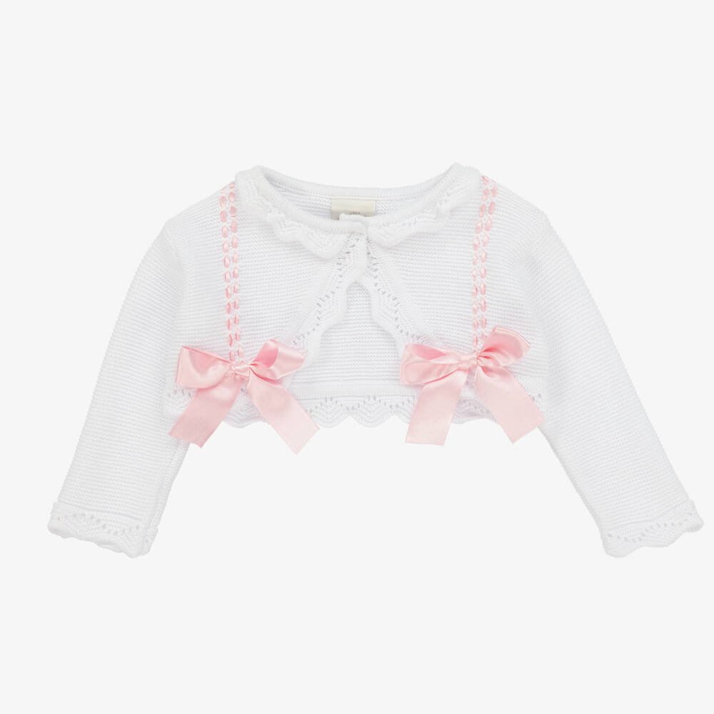 Pretty Originals-Girls White Cotton Knit Cardigan | Childrensalon Outlet