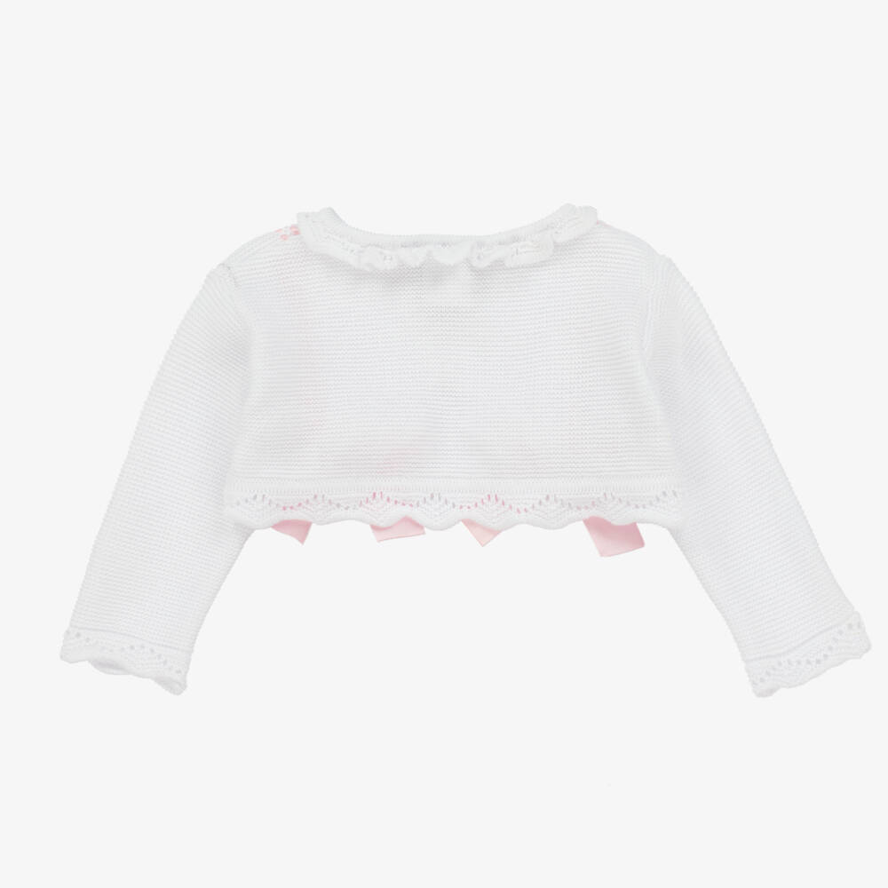Pretty Originals-Girls White Cotton Knit Cardigan | Childrensalon Outlet