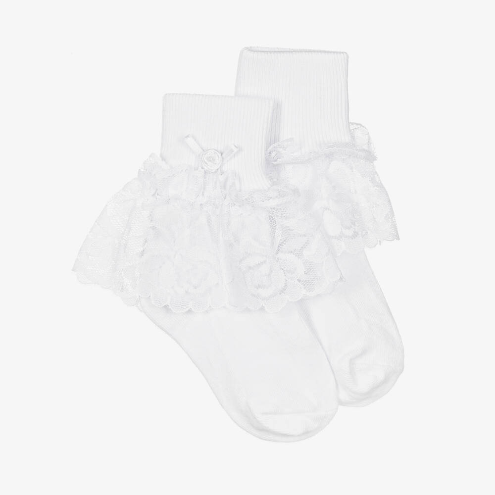 Pretty Originals-Girls White Cotton & Lace Socks | Childrensalon Outlet