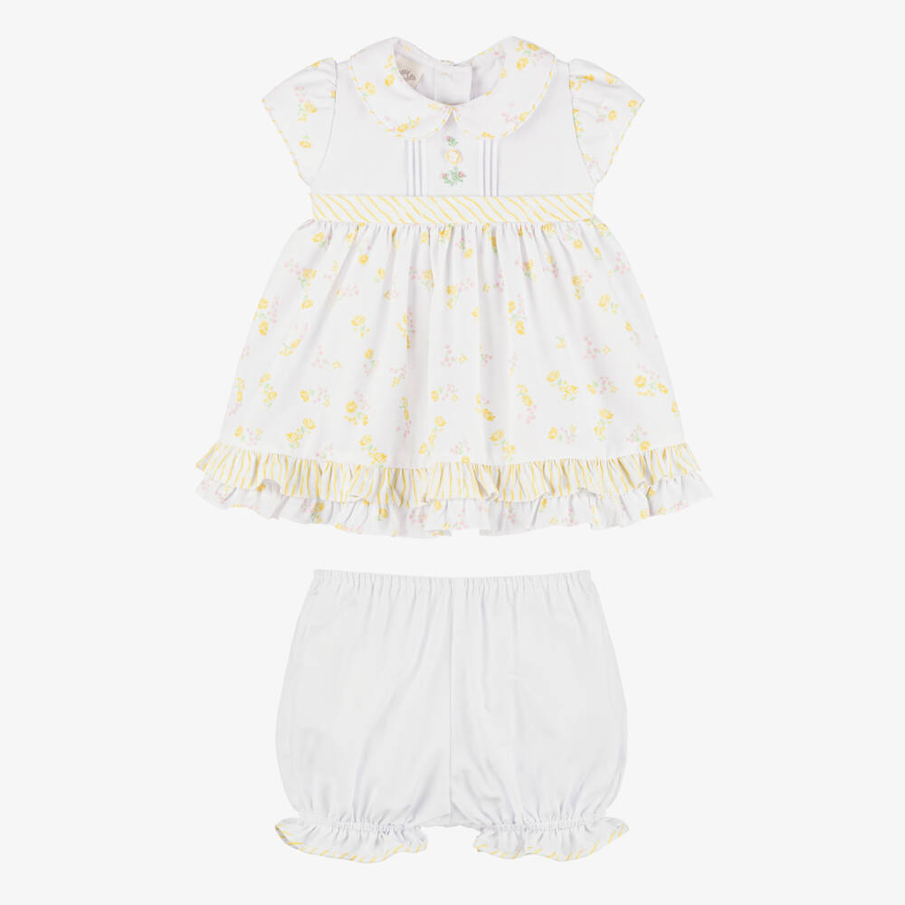 Pretty Originals-Girls White Dress Set with Pink & Yellow Floral Print | Childrensalon Outlet
