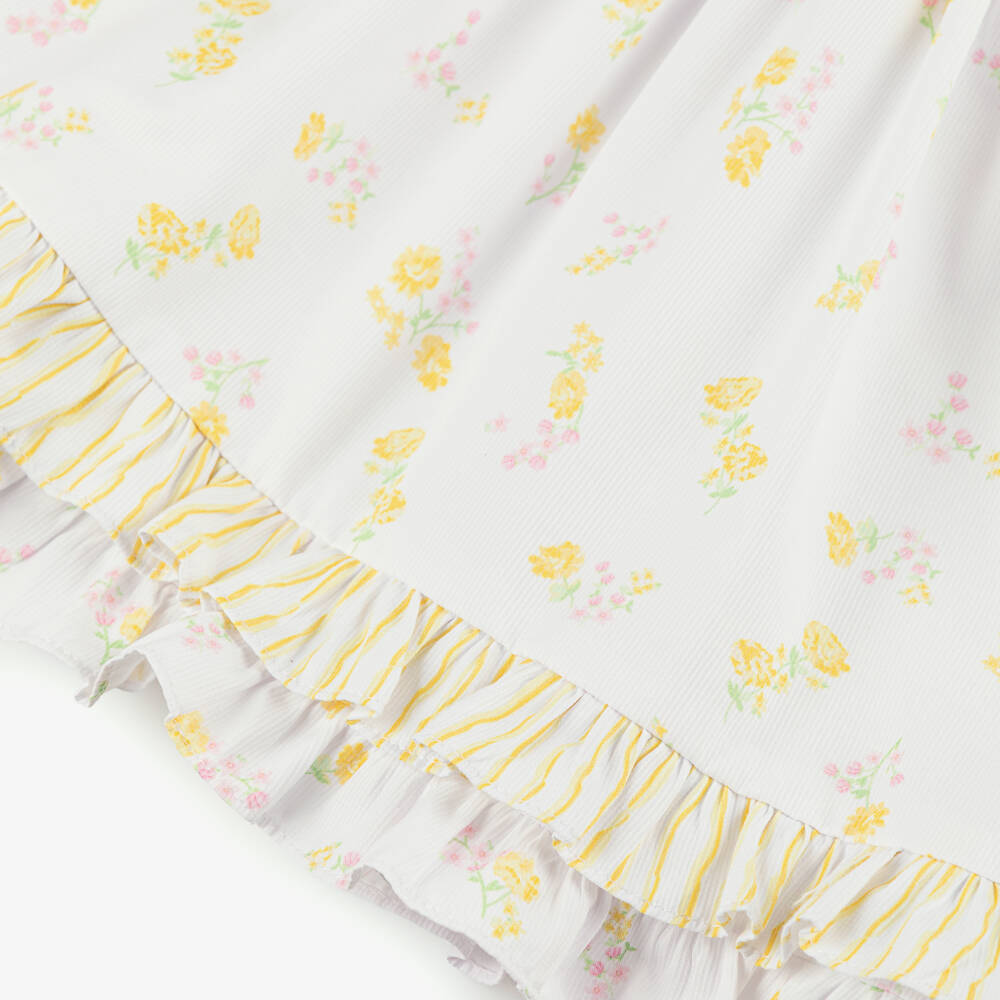 Pretty Originals-Girls White Dress Set with Pink & Yellow Floral Print | Childrensalon Outlet