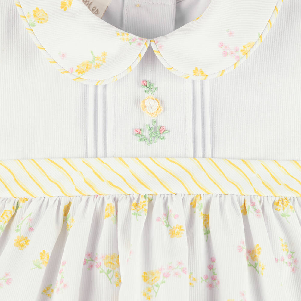Pretty Originals-Girls White Dress Set with Pink & Yellow Floral Print | Childrensalon Outlet