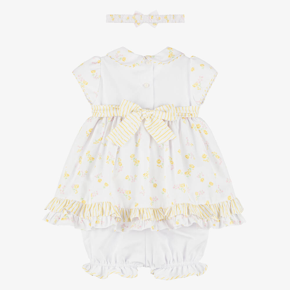 Pretty Originals-Girls White Dress Set with Pink & Yellow Floral Print | Childrensalon Outlet
