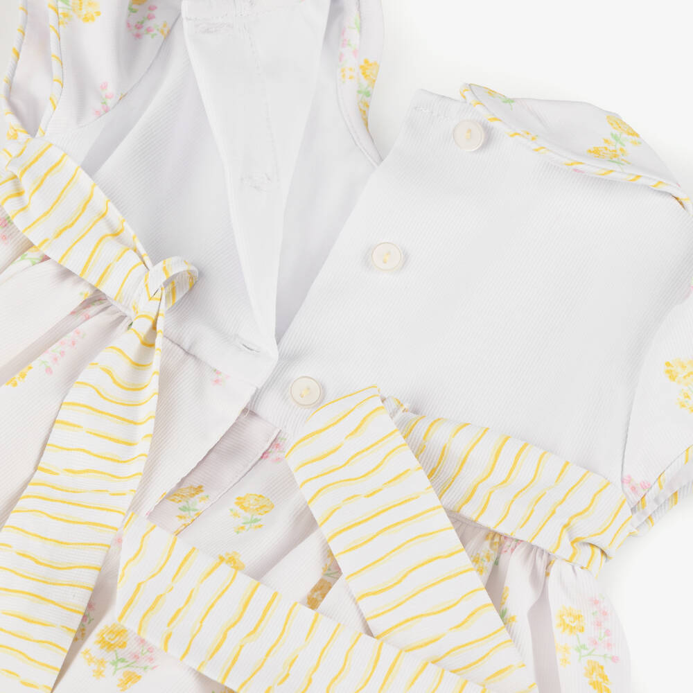 Pretty Originals-Girls White Dress Set with Pink & Yellow Floral Print | Childrensalon Outlet