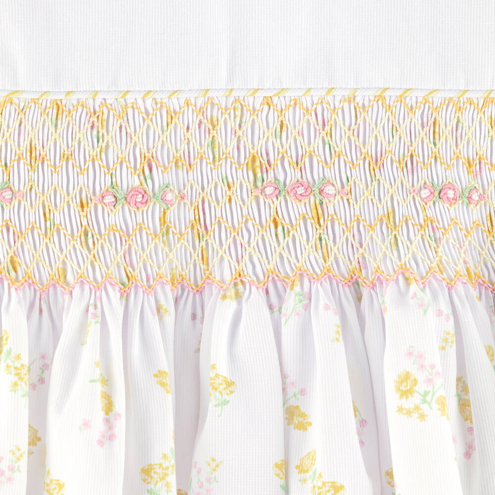 Pretty Originals-Girls White Dress with Yellow & Pink Floral Print | Childrensalon Outlet