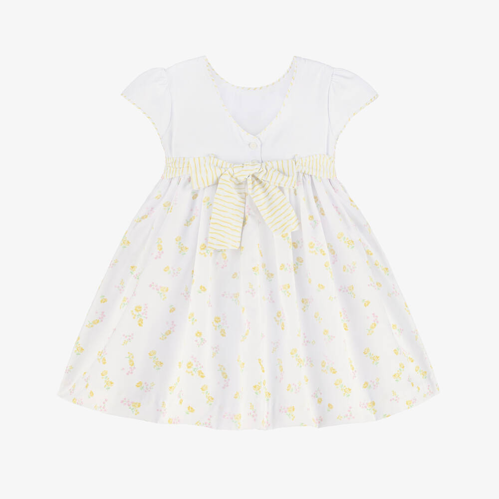 Pretty Originals-Girls White Dress with Yellow & Pink Floral Print | Childrensalon Outlet