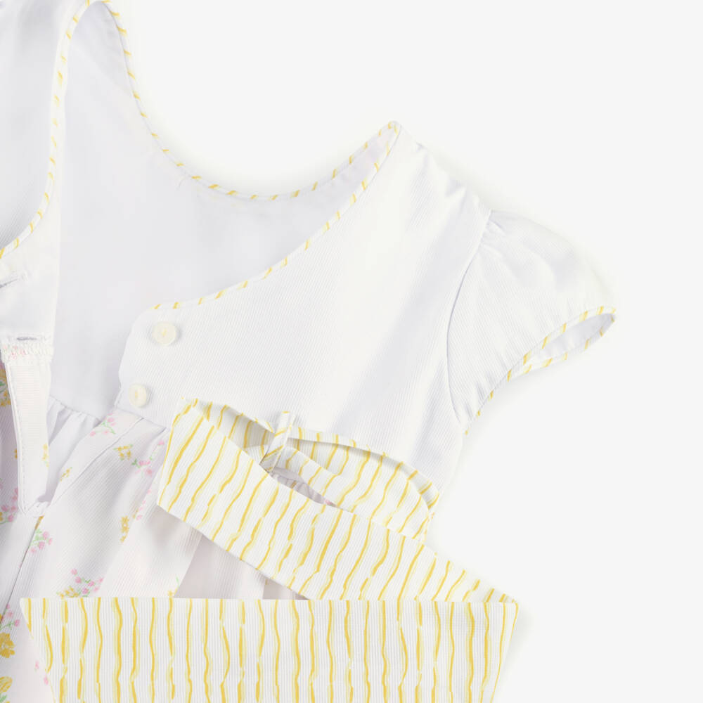 Pretty Originals-Girls White Dress with Yellow & Pink Floral Print | Childrensalon Outlet