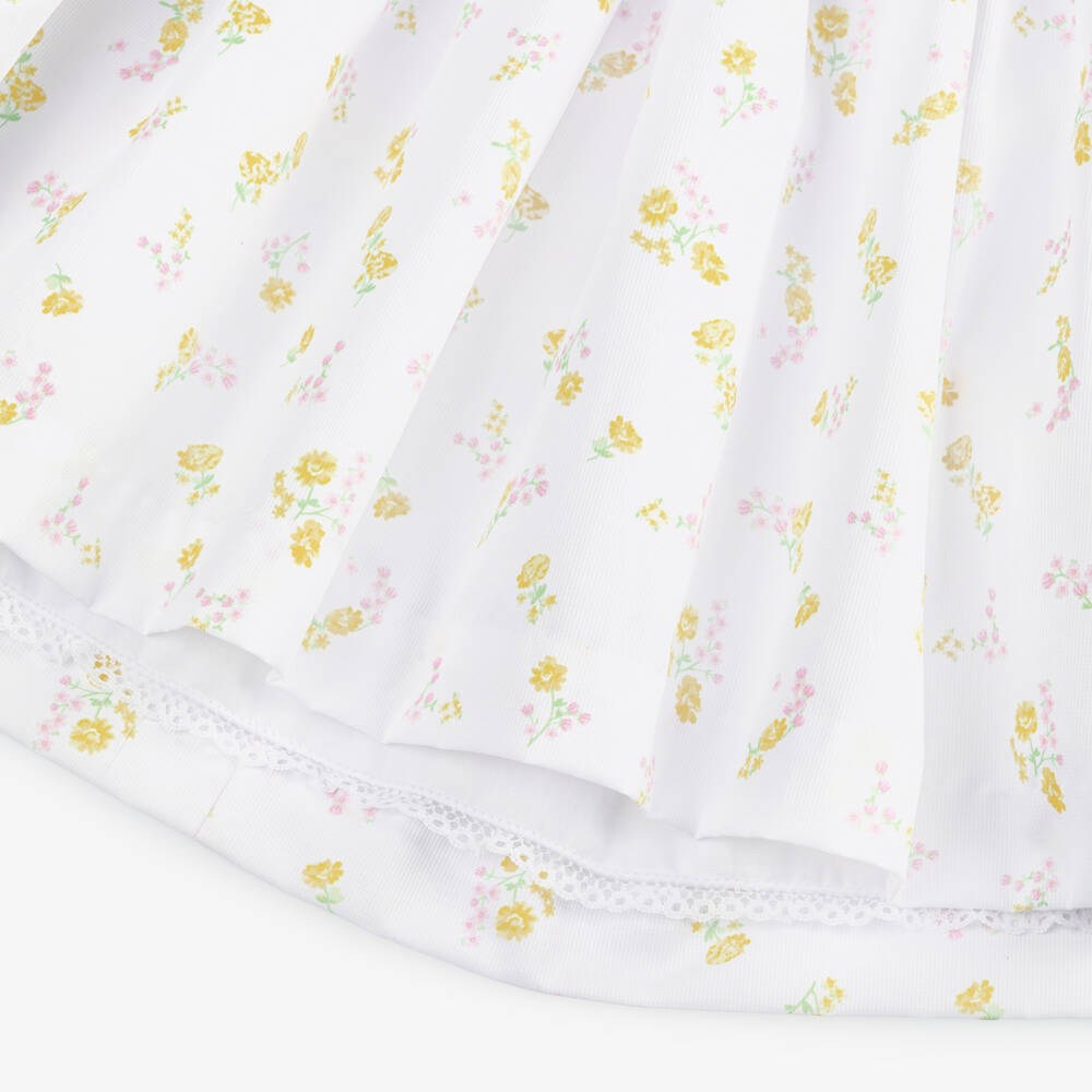 Pretty Originals-Girls White Dress with Yellow & Pink Floral Print | Childrensalon Outlet