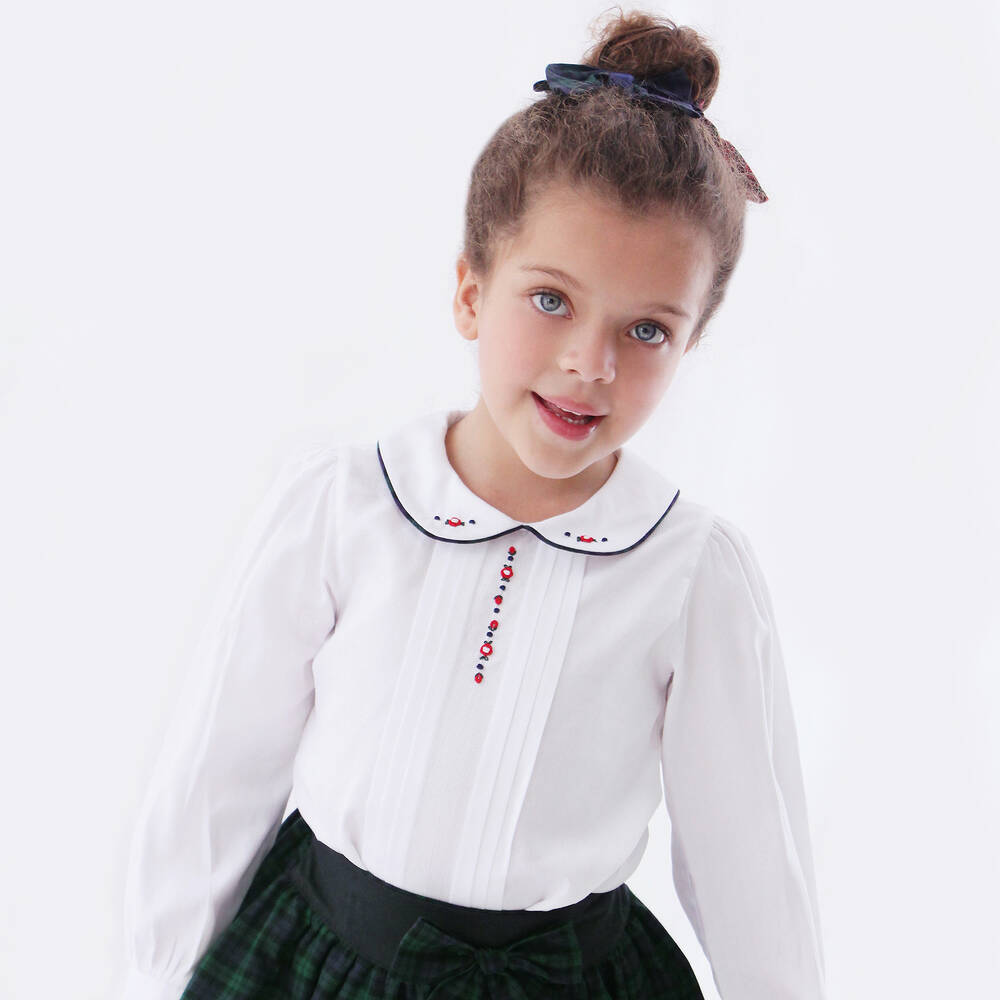 بريتي أوريجينال-طقم تنورة قطن تارتان لون أبيض وأخضر | Childrensalon Outlet