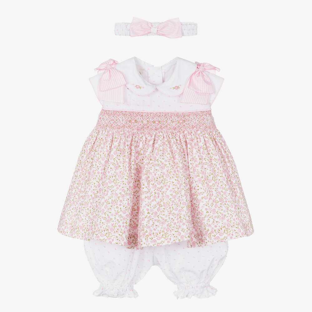 Pretty Originals-Girls White & Pink Cotton Dress Set | Childrensalon Outlet
