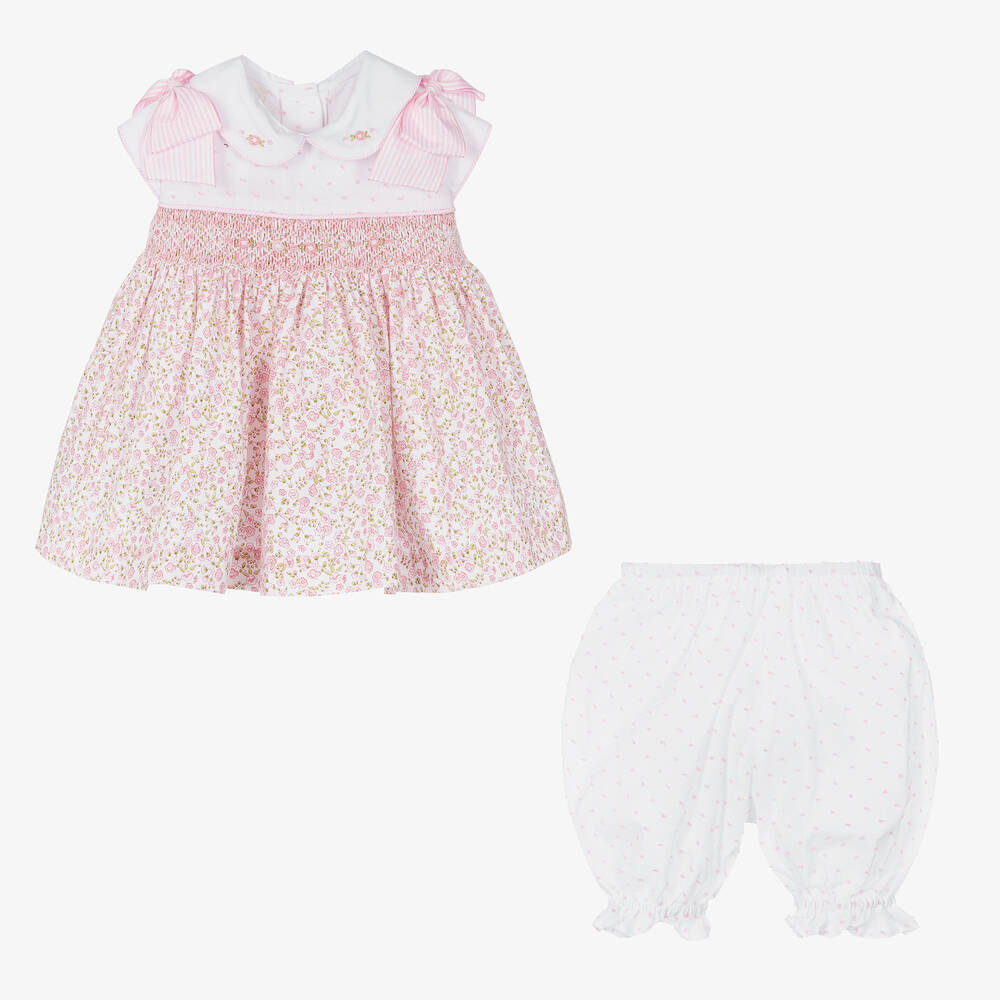 Pretty Originals-Girls White & Pink Cotton Dress Set | Childrensalon Outlet