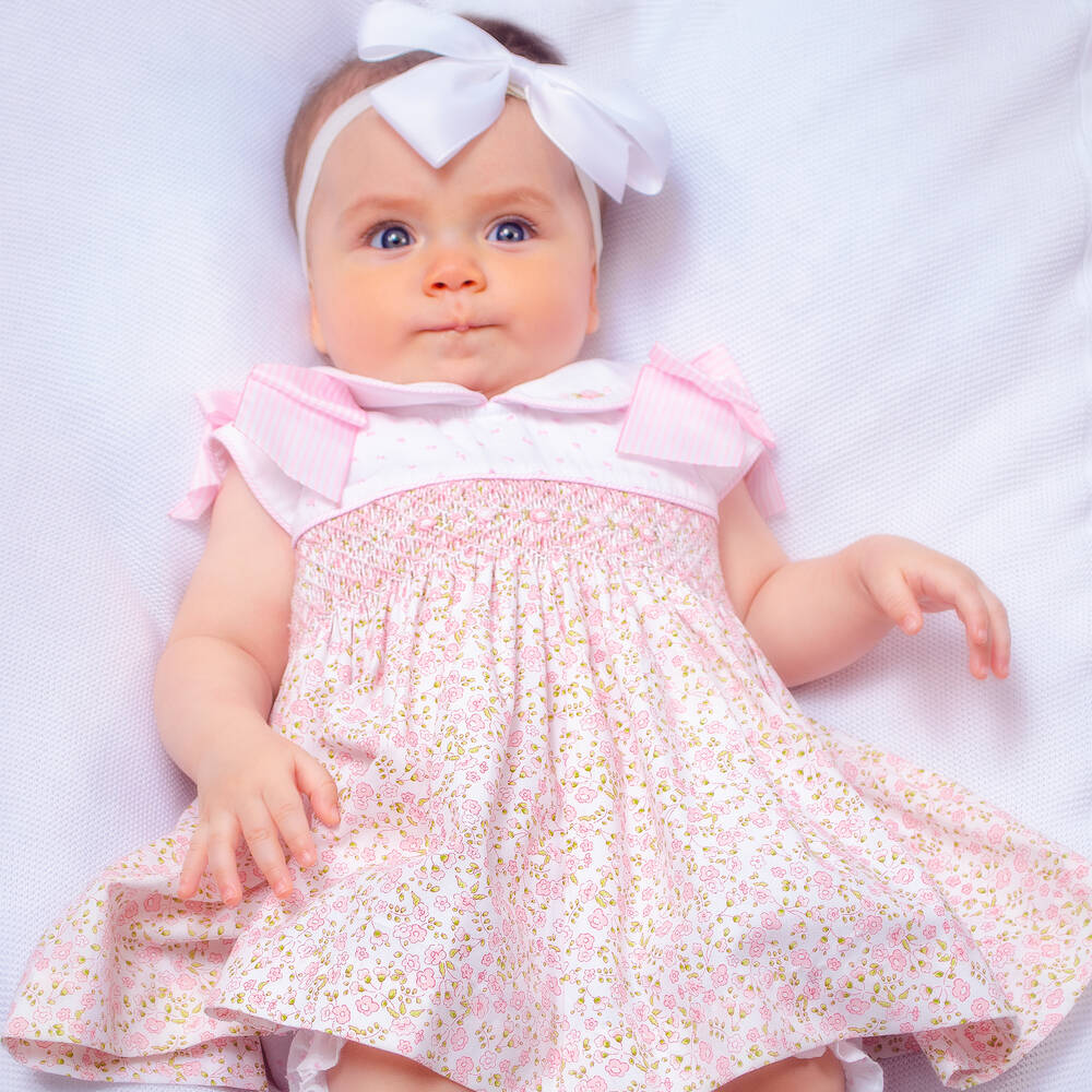 Pretty Originals-Girls White & Pink Cotton Dress Set | Childrensalon Outlet