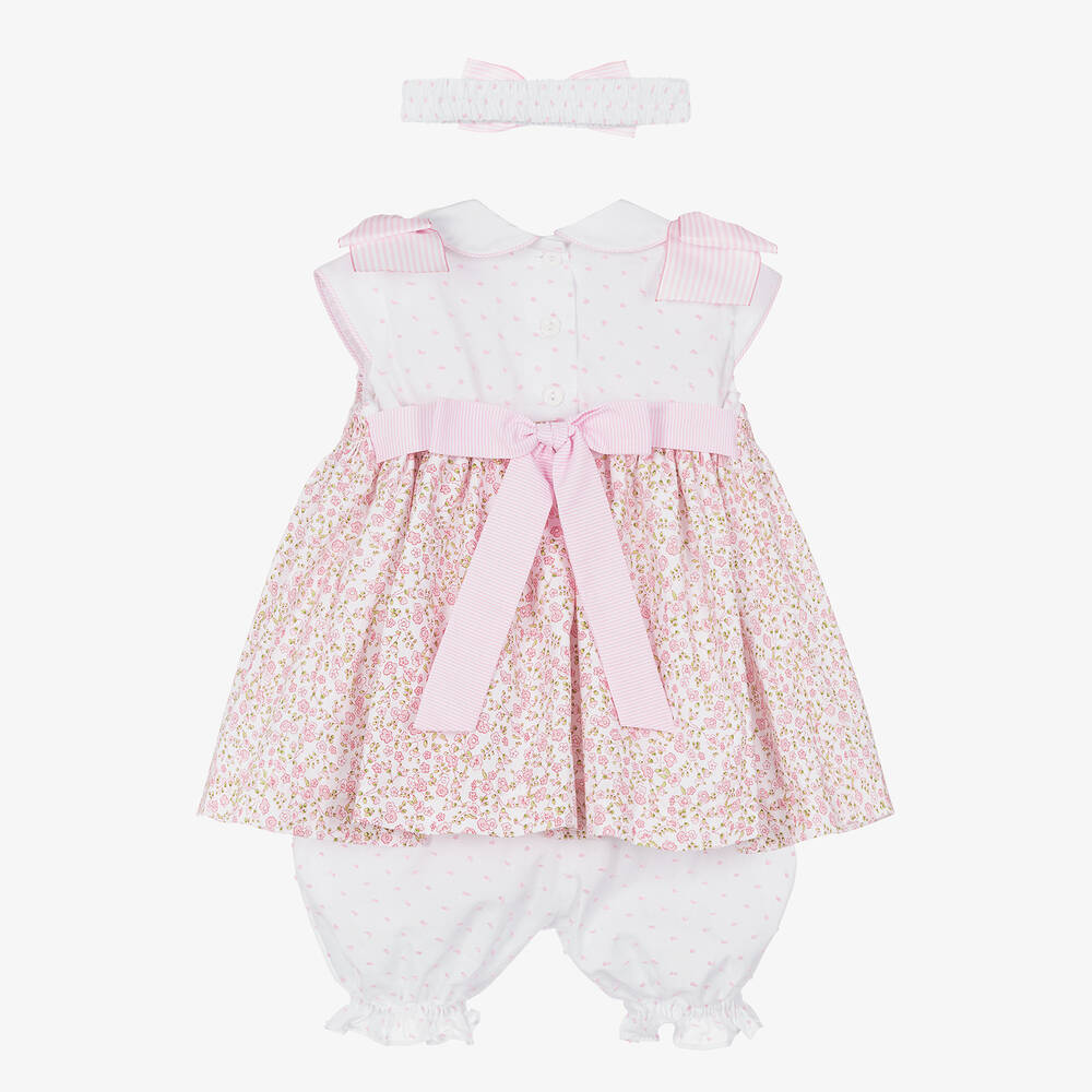 Pretty Originals-Girls White & Pink Cotton Dress Set | Childrensalon Outlet