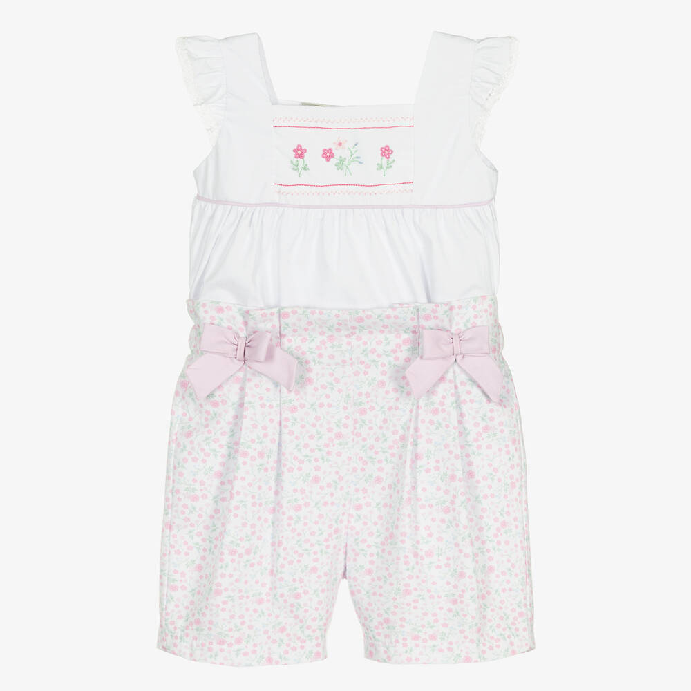 Pretty Originals-Girls White & Pink Floral Buster Suit | Childrensalon Outlet