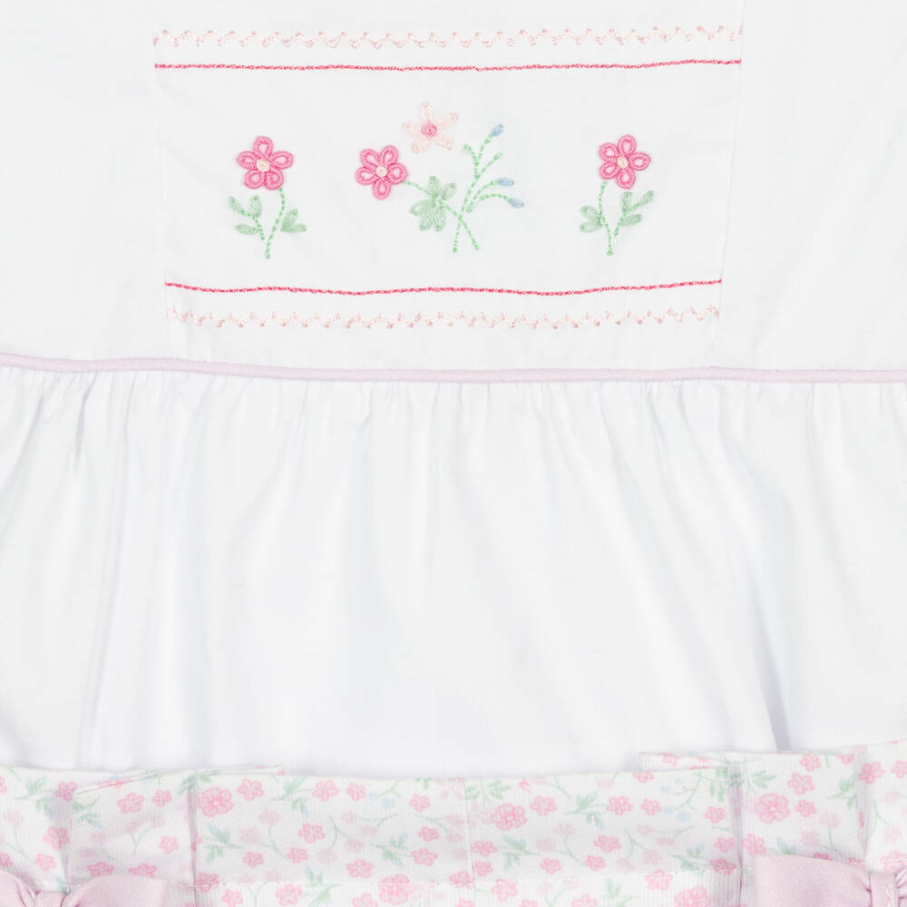 بريتي أوريجينال-بِدلة رسمية قطن لون أبيض وزهري بطبعة ورود | Childrensalon Outlet