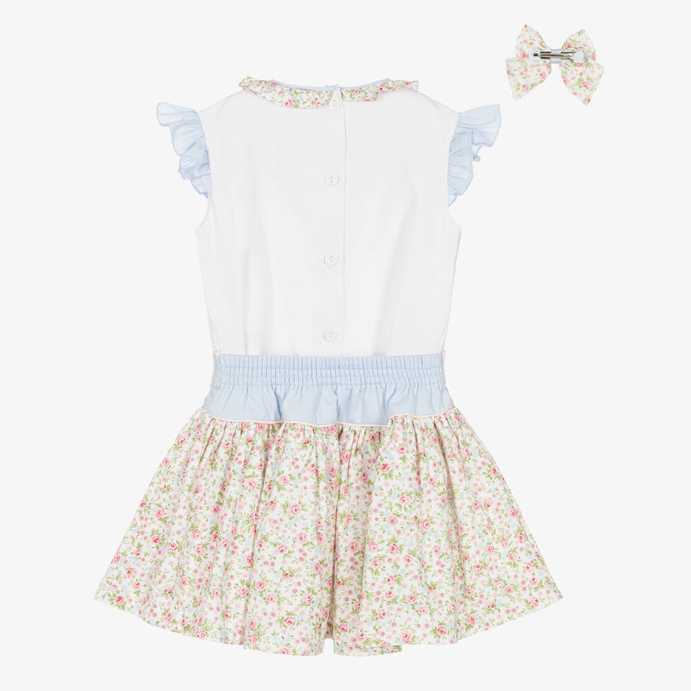 Pretty Originals-Girls White & Pink Floral Skirt Set | Childrensalon Outlet