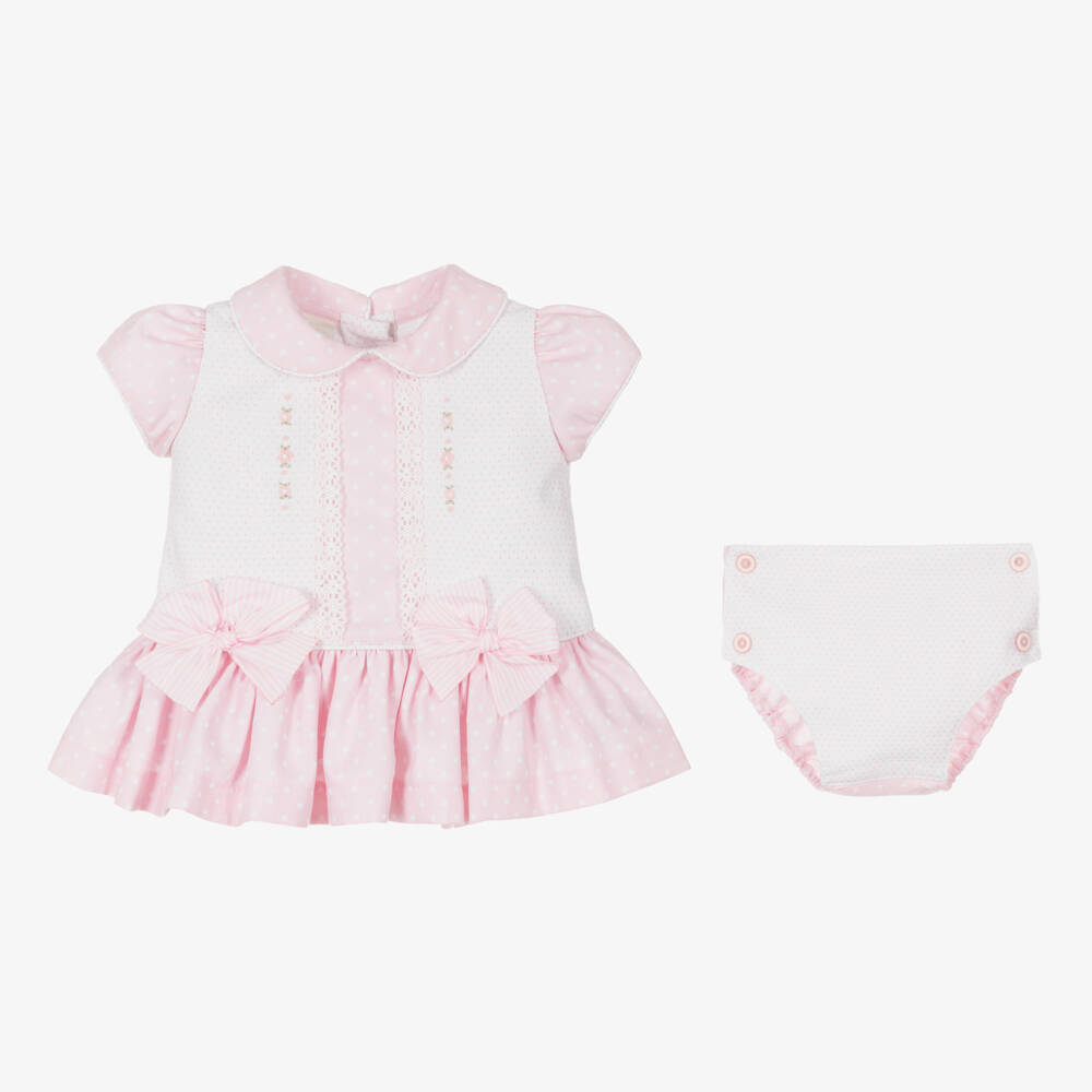 Pretty Originals-Girls White & Pink Polka Dot Dress Set | Childrensalon Outlet