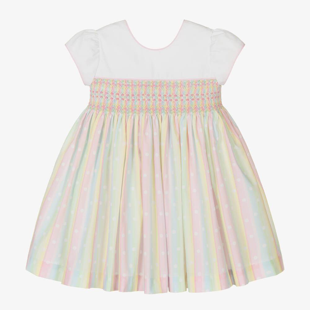 Pretty Originals - Girls White & Pink Smocked Dress | Childrensalon