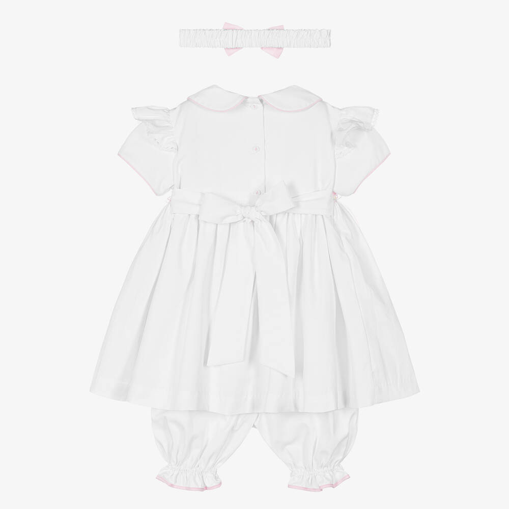 Pretty Originals - Girls White & Pink Smocked Dress Set | Childrensalon ...