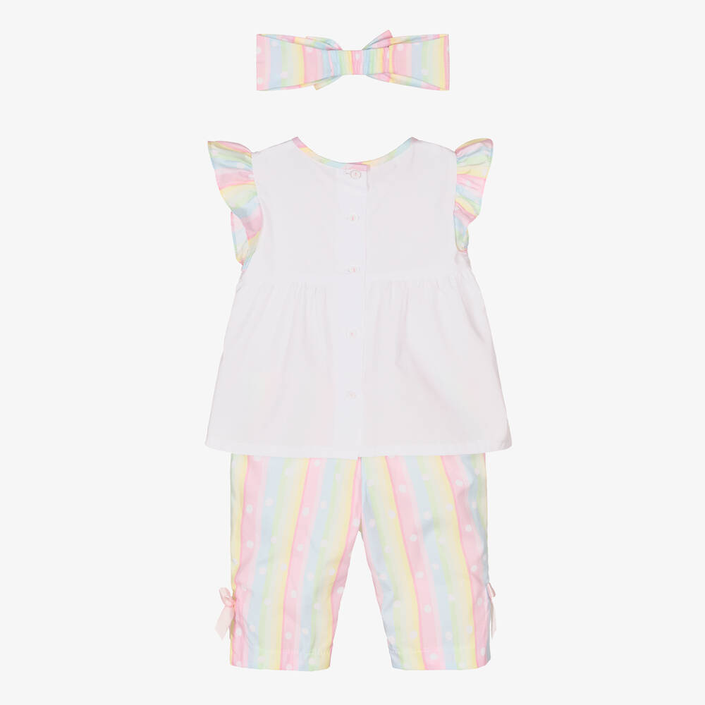 Pretty Originals-طقم بنطلون مزيج قطن بوبلين لون أبيض وزهري | Childrensalon Outlet