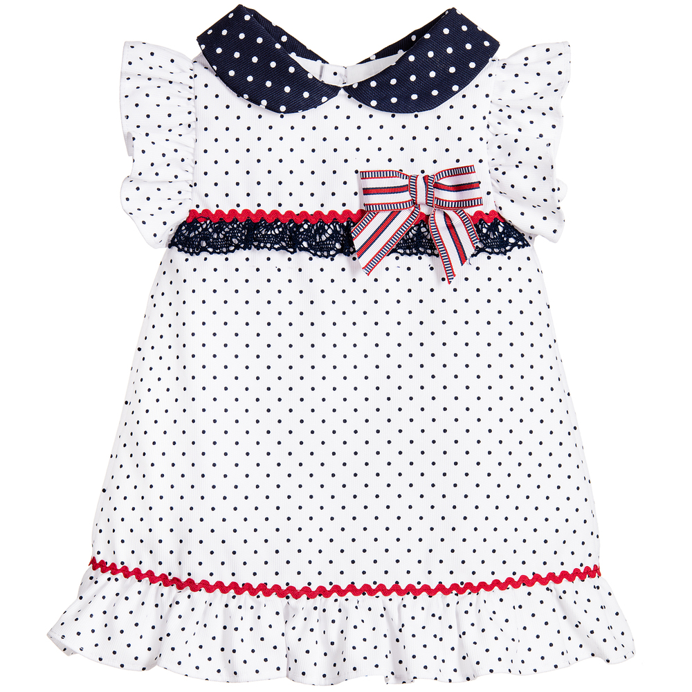 Pretty Originals-فستان و سروال مزيج قطن منقط لون أبيض و كحلي | Childrensalon Outlet