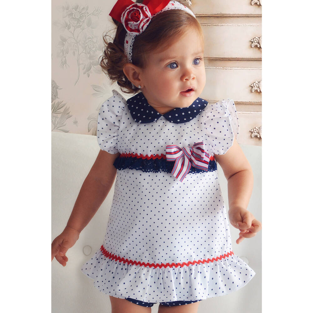 Pretty Originals - Girls White Polka Dot Dress