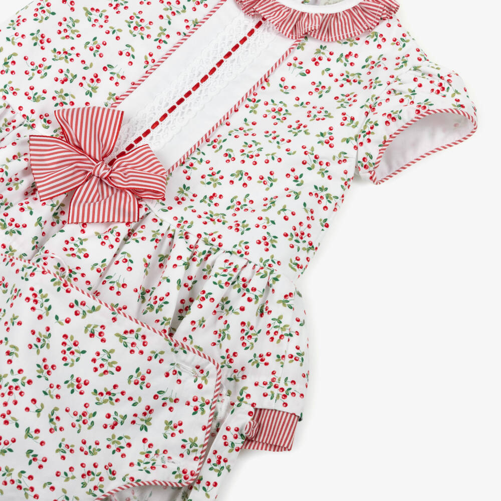 Pretty Originals-Girls White & Red Cherry Print Cotton Dress Set | Childrensalon Outlet