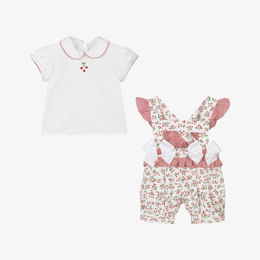 Pretty Originals-Girls White & Red Cherry Print Cotton Shorts Set | Childrensalon Outlet
