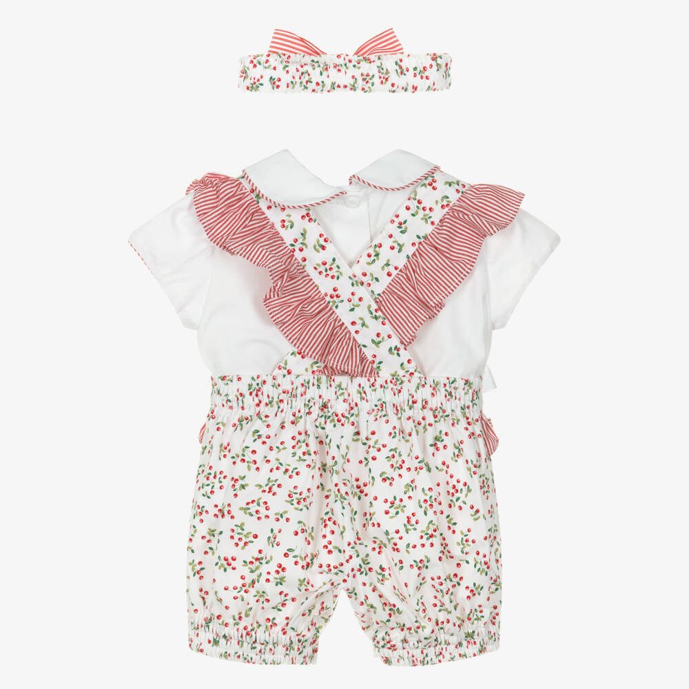 Pretty Originals-Girls White & Red Cherry Print Cotton Shorts Set | Childrensalon Outlet