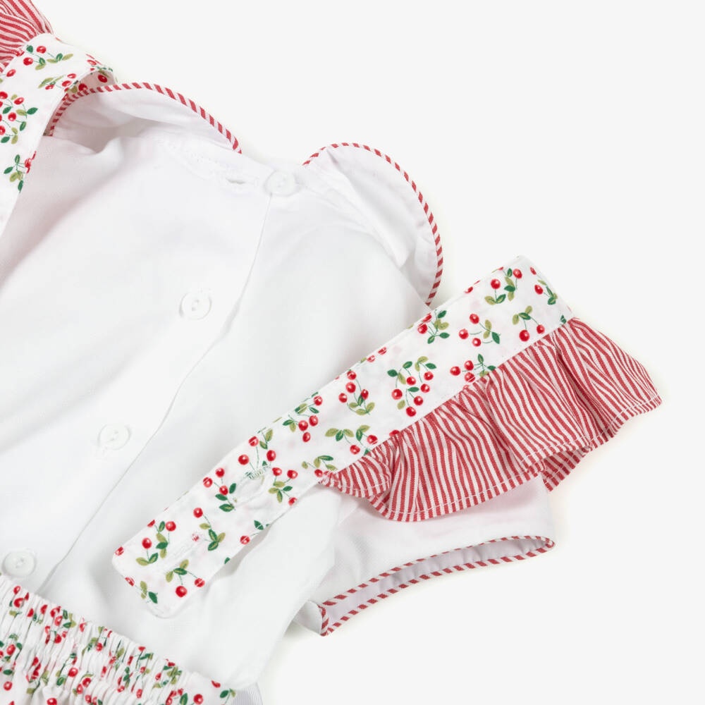 Pretty Originals-Girls White & Red Cherry Print Cotton Shorts Set | Childrensalon Outlet