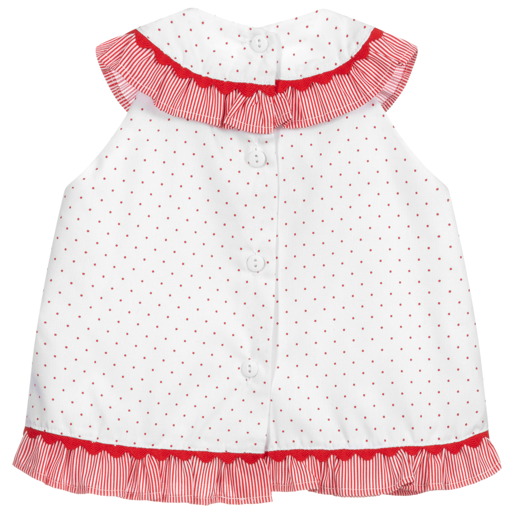 Pretty Originals-Girls White & Red Cotton Dress | Childrensalon Outlet