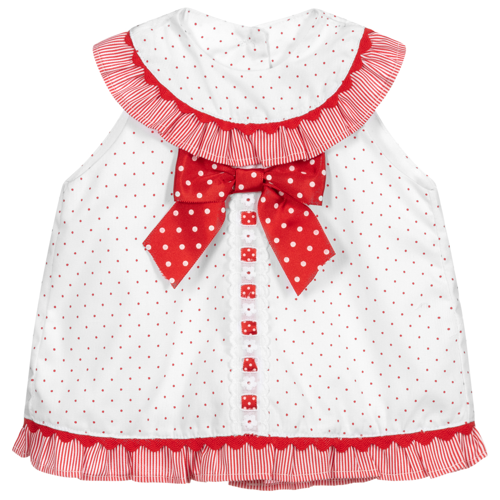 Pretty Originals - Girls White & Red Cotton Dress | Childrensalon