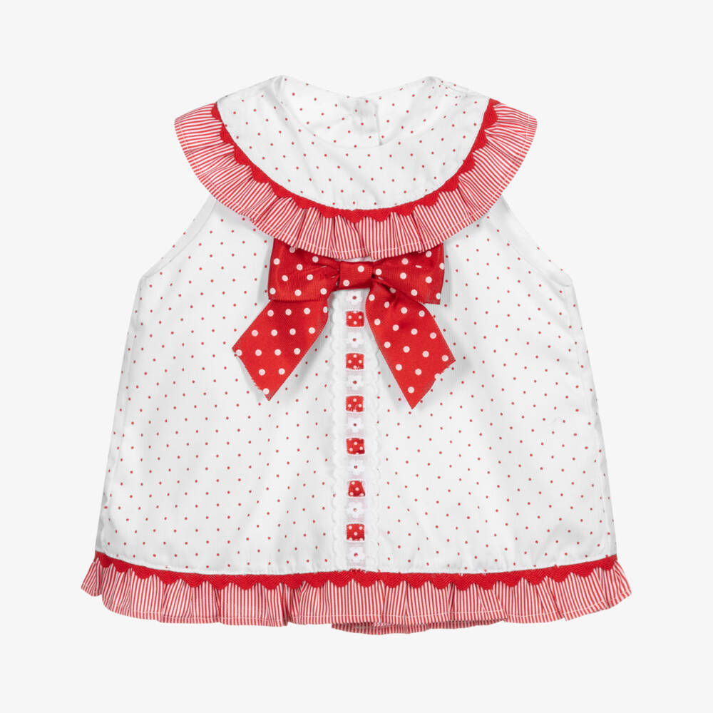Pretty Originals-Girls White & Red Cotton Dress | Childrensalon Outlet
