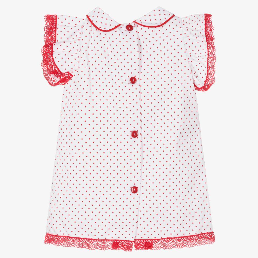 Pretty Originals-Girls White & Red Cotton Polka Dot Dress | Childrensalon Outlet