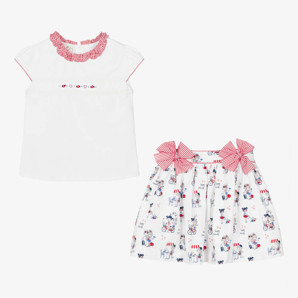 Pretty Originals-Girls White & Red Cotton Skirt Set | Childrensalon Outlet