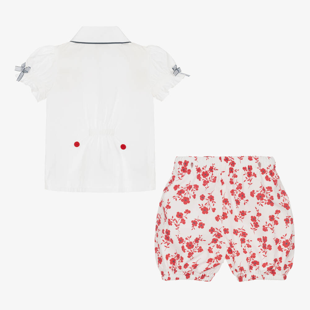 بريتي أوريجينال-بِدلة رسمية قطن لون أبيض وأحمر بطبعة ورود | Childrensalon Outlet