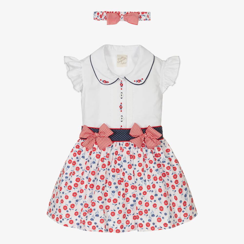 Pretty Originals - Ensemble jupe blanc à fleurs rouges | Childrensalon